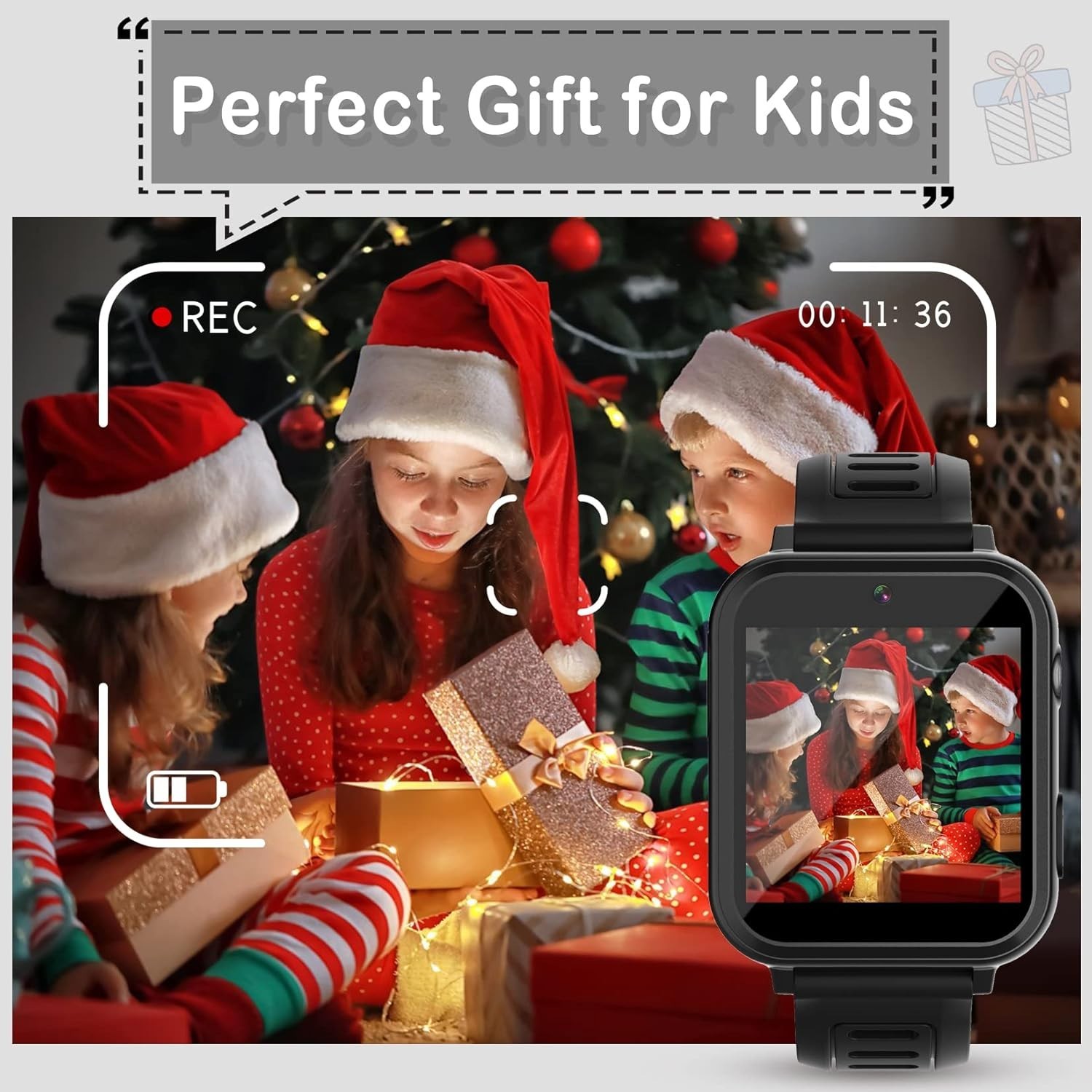 Black Kids Smart Watch with Music Recorder, Games & Fitness Tracker – Gift Idea