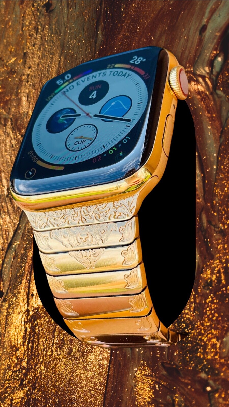 Custom 24k Gold Plated 44mm Apple Watch Stainless Steel Series 6 ENGRAVED Band