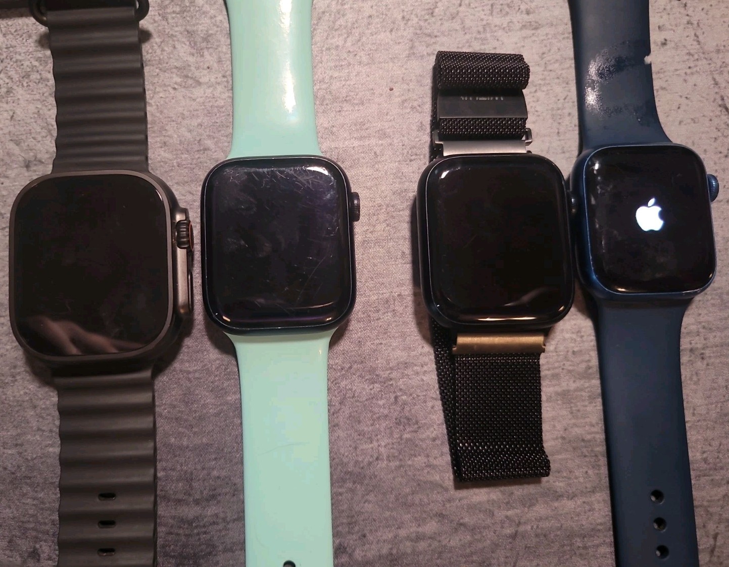 Lot Of 4 LOCKED Apple Watches 1 Ultra 2, 2 Series 7 45mm, 1 Series 7 41mm.