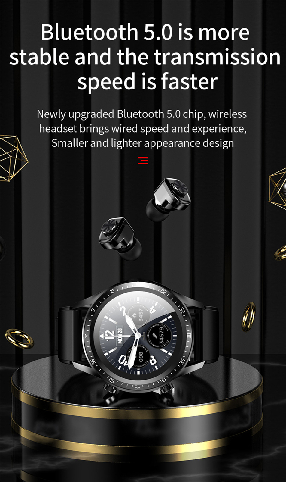 2 In 1 Smart Watch for Women Men Bluetooth Headphones Smartwatch for Android iOS