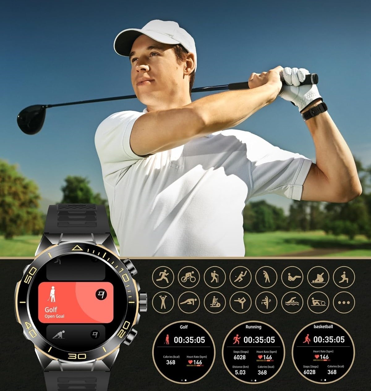 Reloj Inteligente De Lujo Para Hombre Pantalla HD 1.43″ 400mAh 2 Correas NEW US