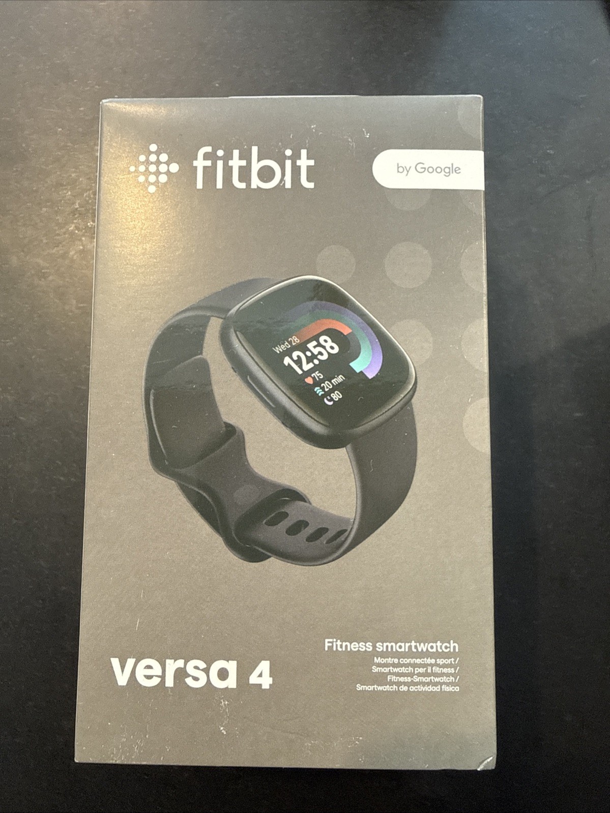 Fitbit Versa 4 Fitness Smart Watch 24mm Aluminum Case Black Infinity Band