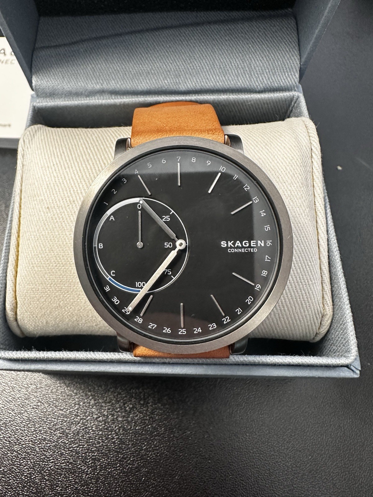 Skagen Connected Hybrid Smartwatch 42mm Silver Stainless Case Brown Leather Band