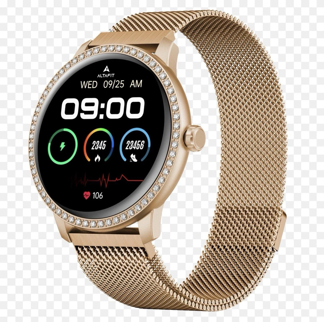 AltaFit AF25 Bluetooth Smartwatch with Extra Milanese Band Rose Gold