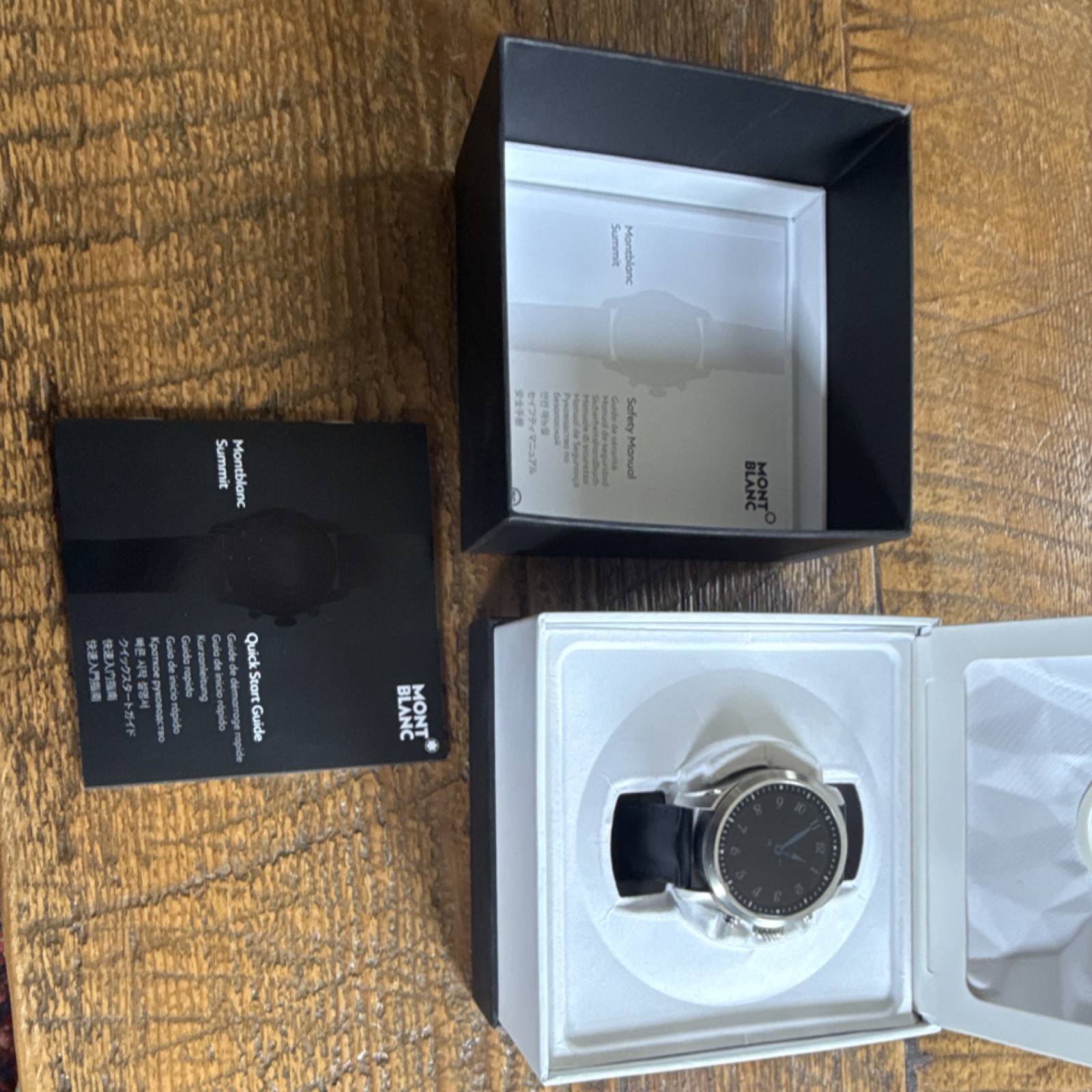 Montblanc Summit Smart Watch Stainless Steel Silver Case Black Leather Band