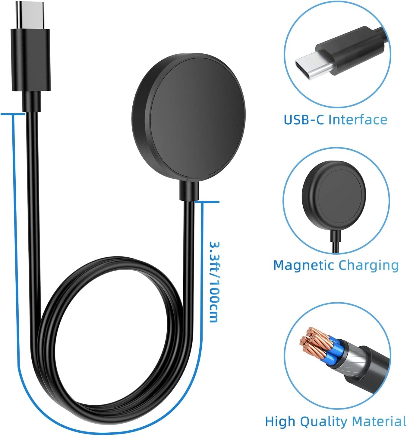 USB C Galaxy Watch 7 Charger Portable Wireless Charging Dock 3.3FT for Samsung