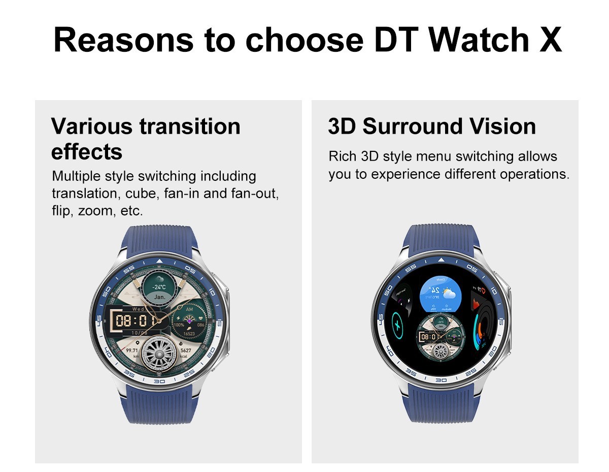 DT Watch X Smart Watch 10 Days Battery AMOLED BT Call TWS WearPro iOS Android