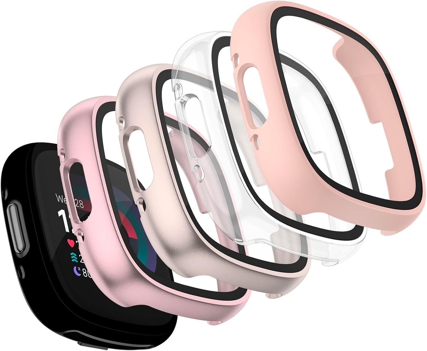 4-Pack Protective Case with Tempered Glass Screen Protectors for Fitbit Versa 4/