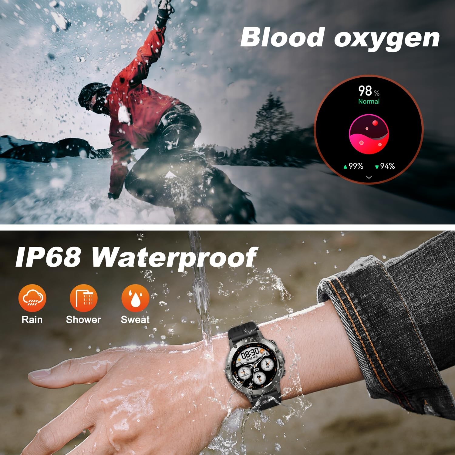 Smart Watch for Men Fitness Tracker: Bluetooth Waterproof 1.39 inches, Black