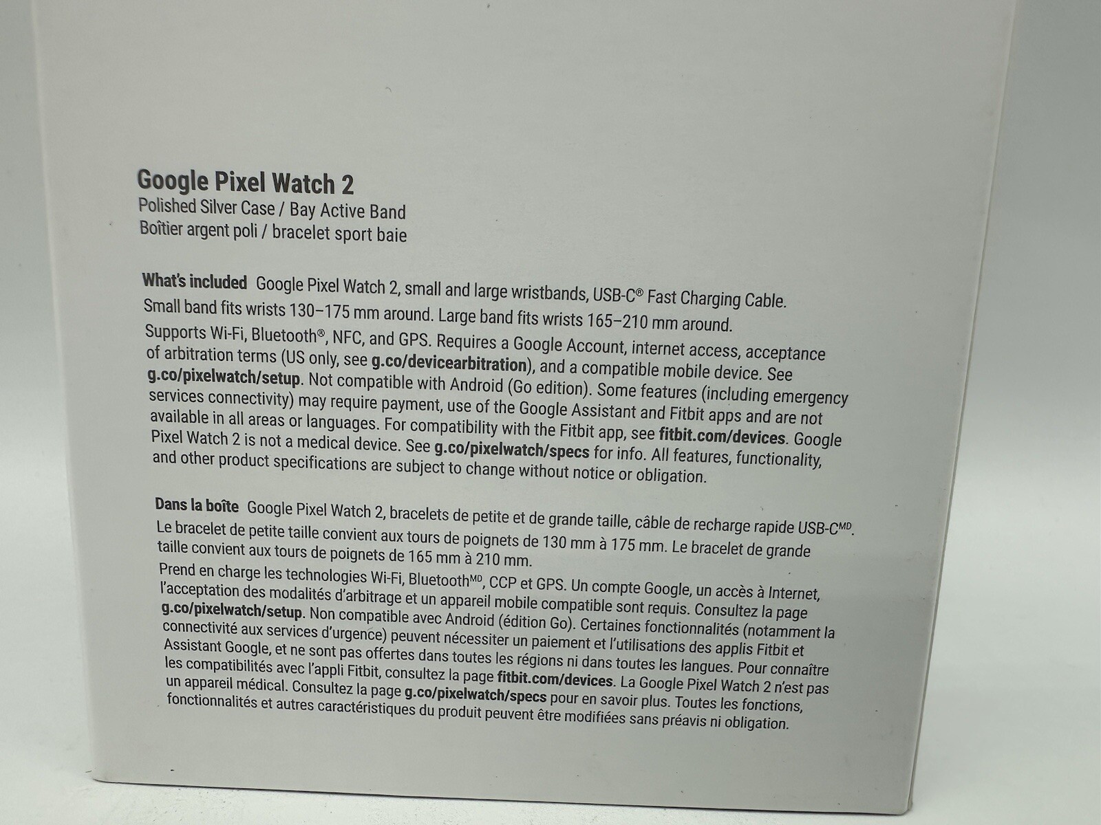 Google Pixel Watch 2 Wi-Fi 41mm Silver Aluminum Case Blue Band GA05032-US New