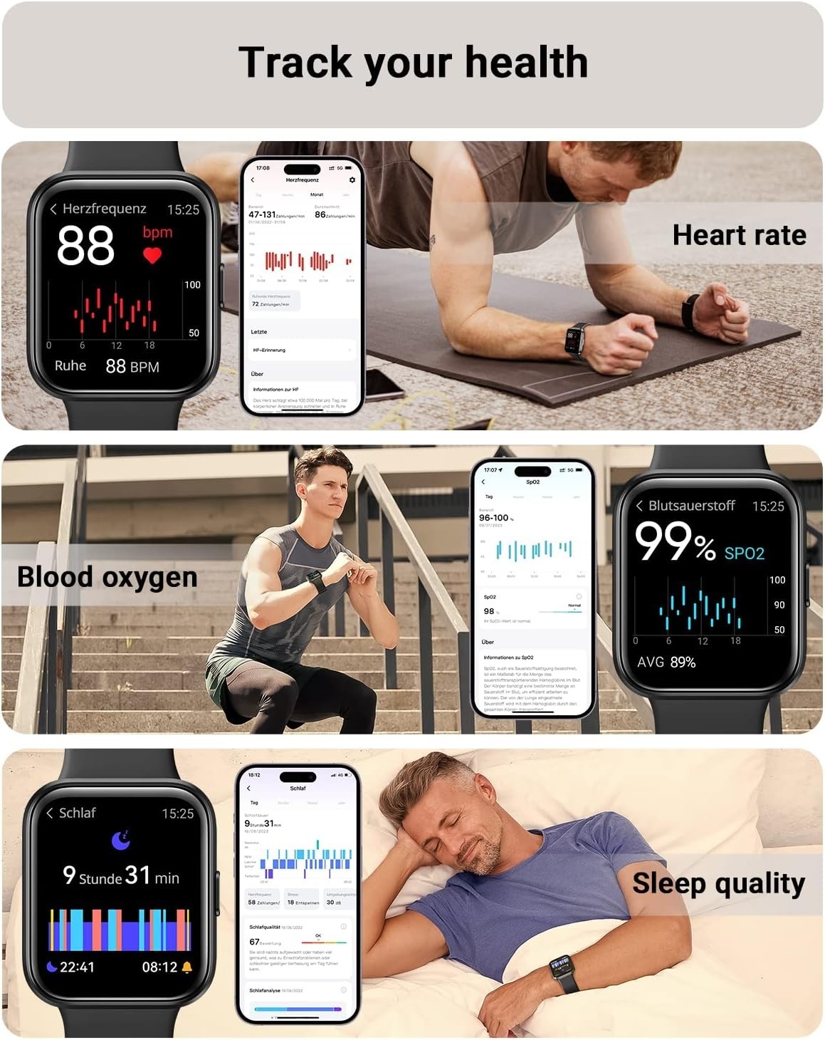 Reloj Inteligente Bluetooth De Mujer/Hombre Para IOS y Android Negro