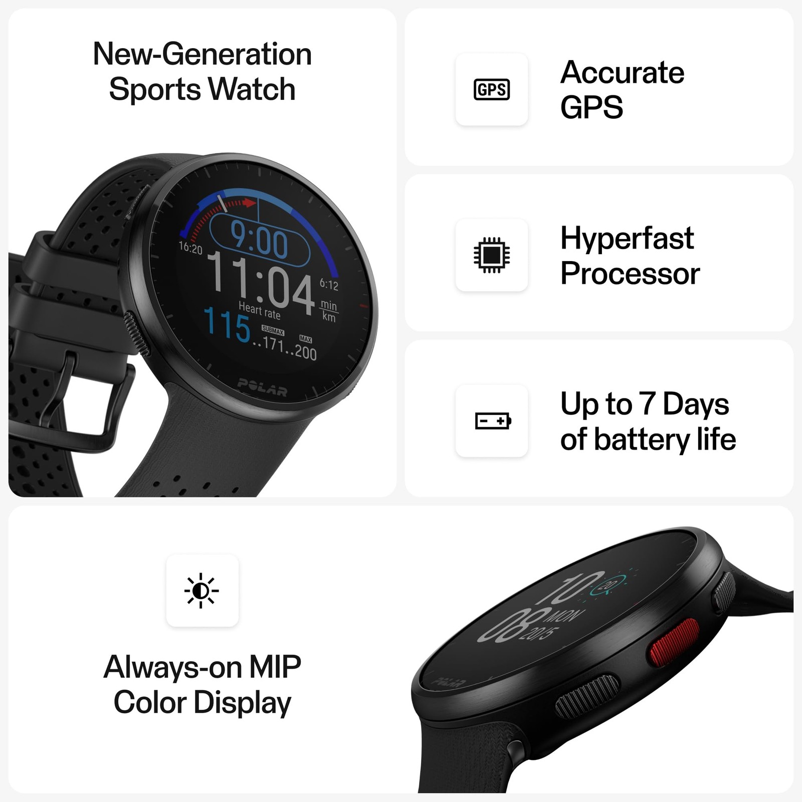 Polar Pacer Pro GPS Running Watch Lightweight 41g Heart Rate Barometer Black