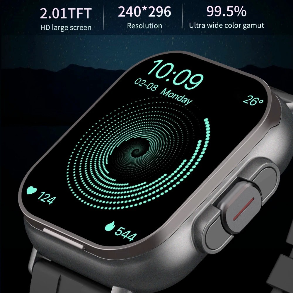 2-in-1 Smart Watch with BT 5.3 Earbuds 2.01″ HD Screen Fitness Tracker Black
