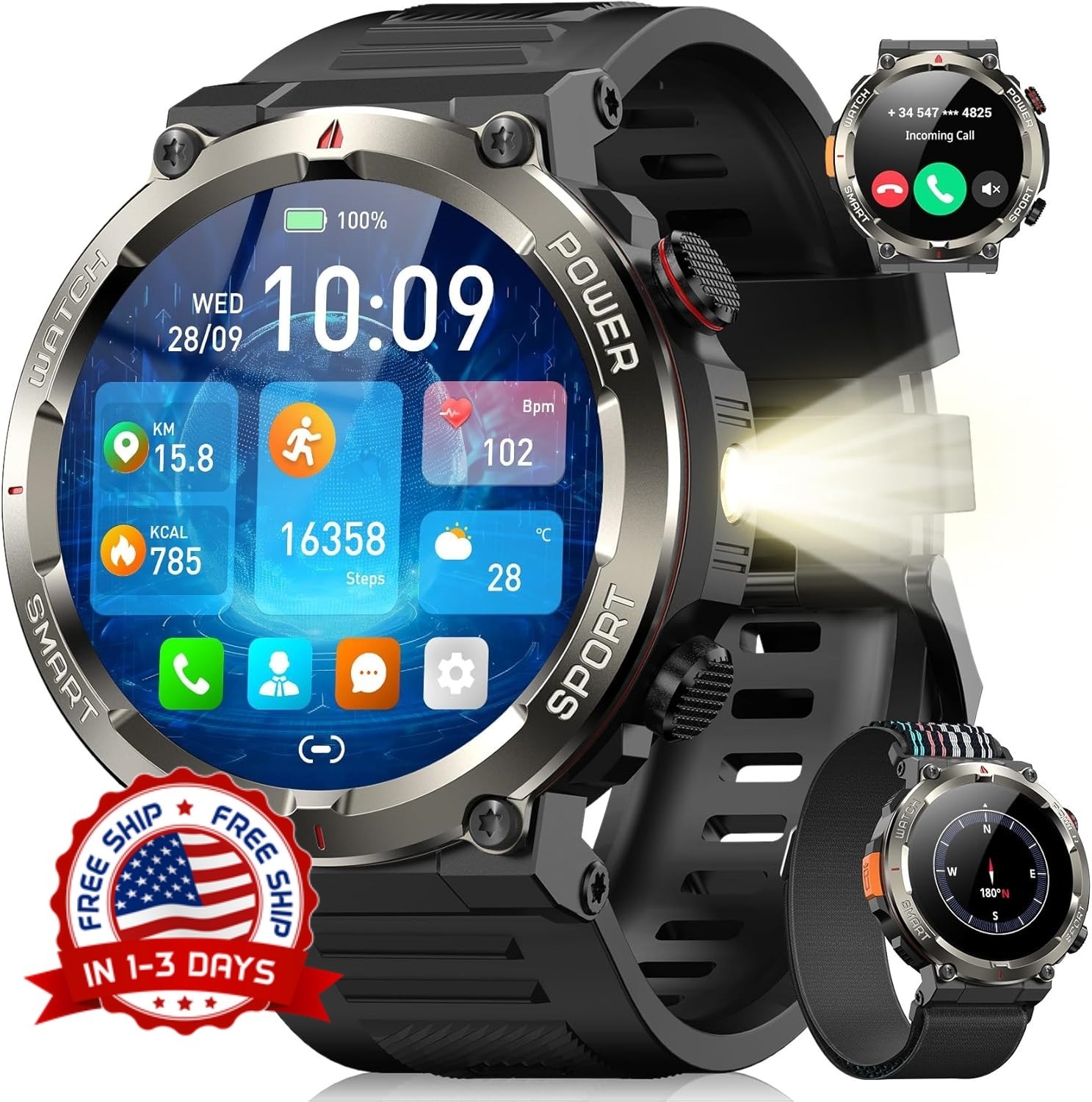 Reloj Inteligente Militar para Hombres (responder/hacer llamadas) Smart Watch US