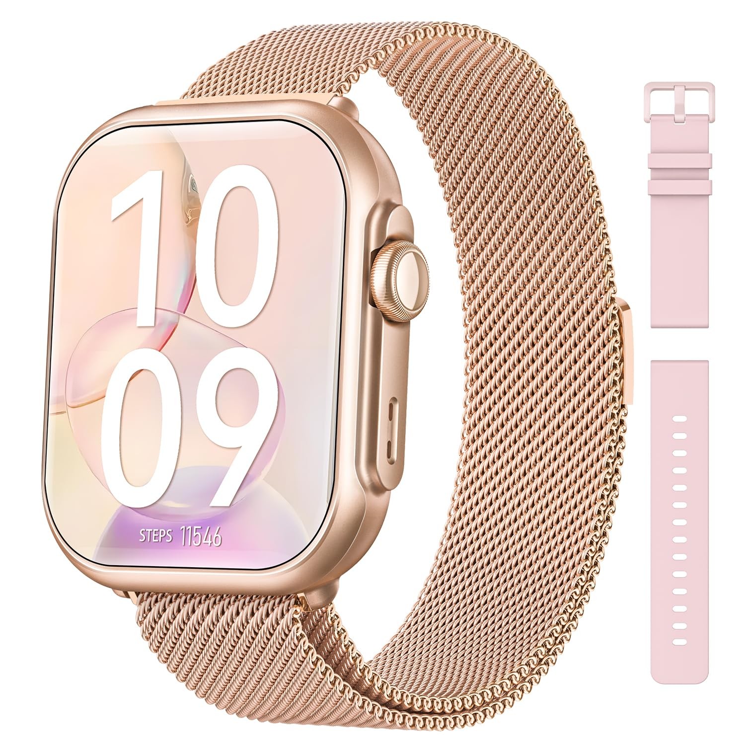 Smart Watch for Women Men Fitness: 1.85, Gold-Pink