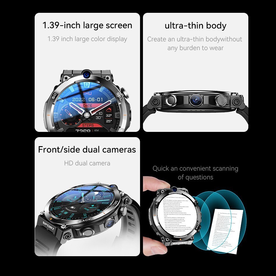 4G New Unlock Network SIM Smartwatch Wifi NFC Rugged Android Smartwatch