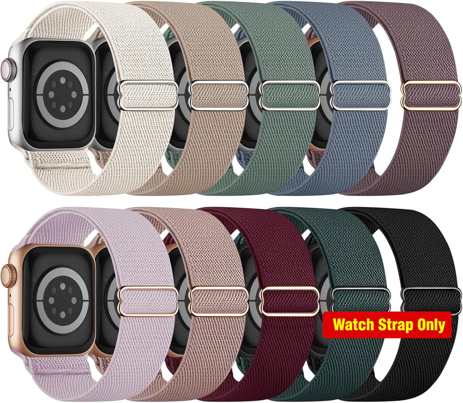 10 Pack Water-Resistant Stretchy Straps for Apple Watch 40mm 44mm Compatible Ban