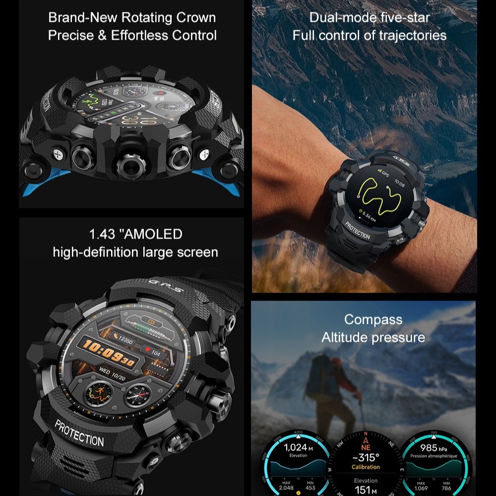 Military Smart Watches For Men GPS Tactical LED Flashlight Sport Fitness Tracker