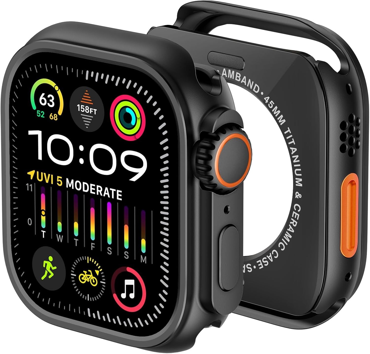 3 in 1 Metal Case for Apple Watch Series 9/8/7 45mm Rugged Bumper Protector