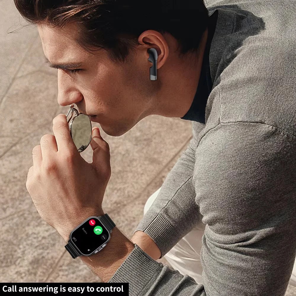2-in-1 Smart Watch with BT 5.3 Earbuds 2.01″ HD Screen Fitness Tracker Black