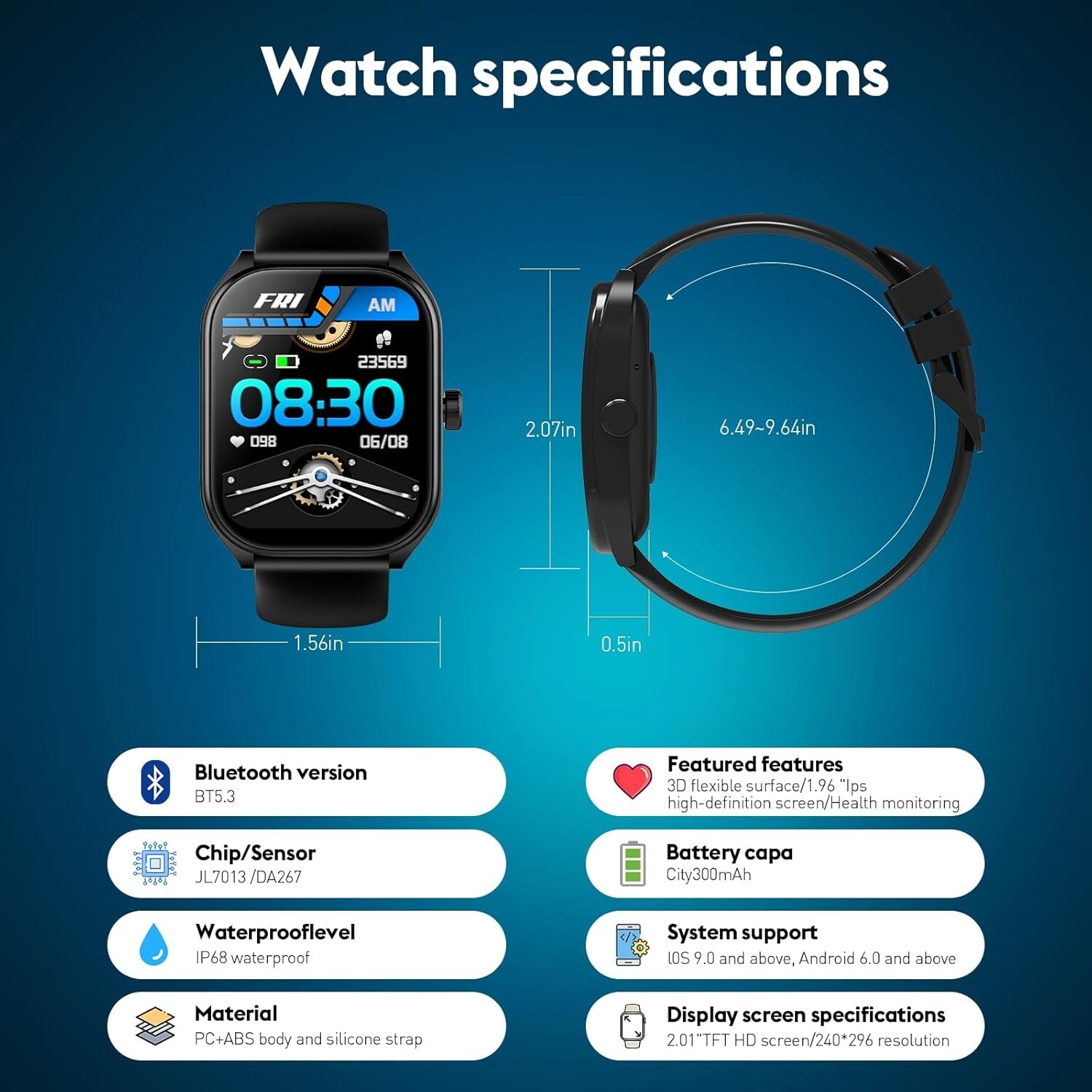Curve Smart Watch for Men and Women 2.01″ HD Screen IP68 Waterproof Android iOS