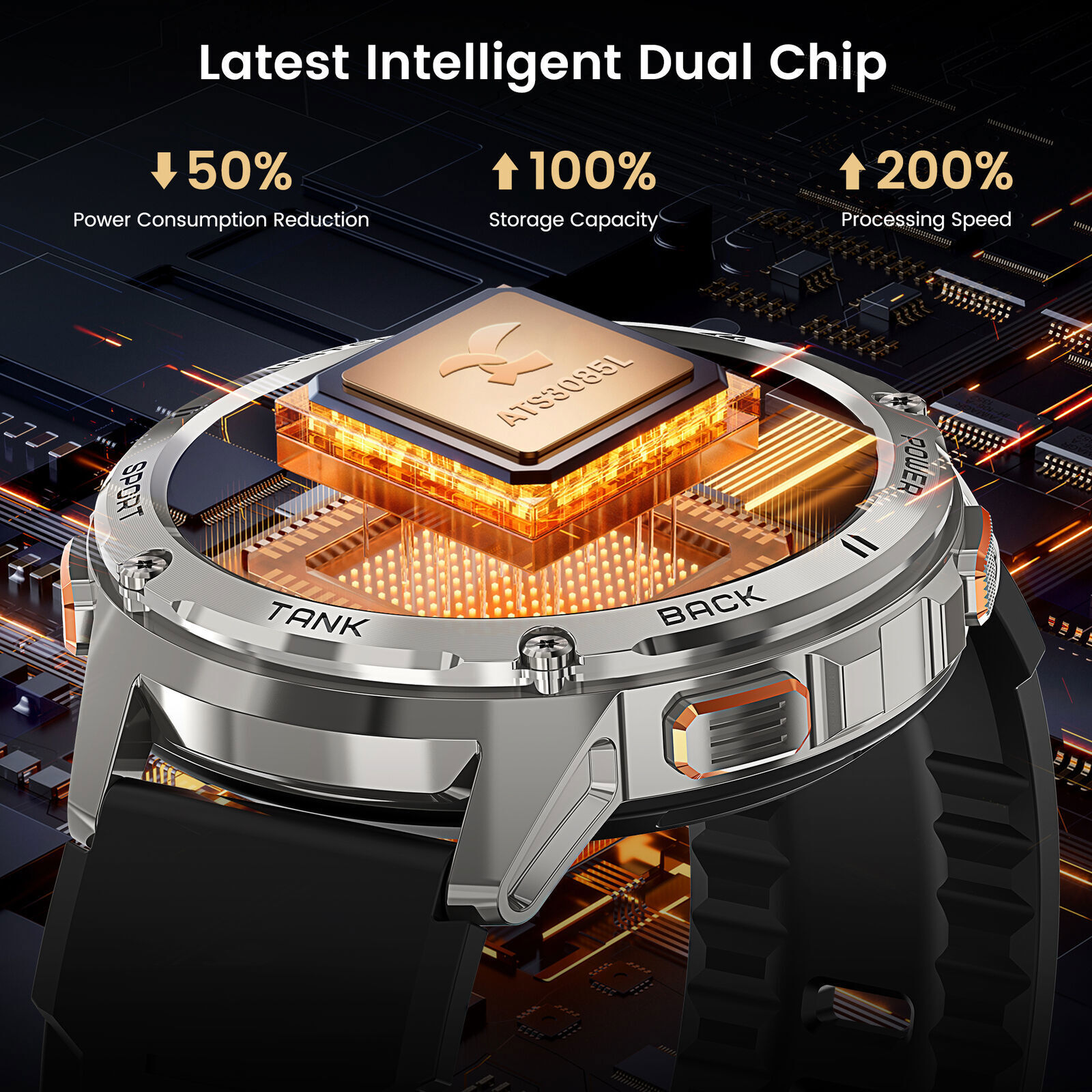 KOSPET TANK T2 Smart Watch for Men Smartwatch 50m Waterproof 410mAh Long Battery