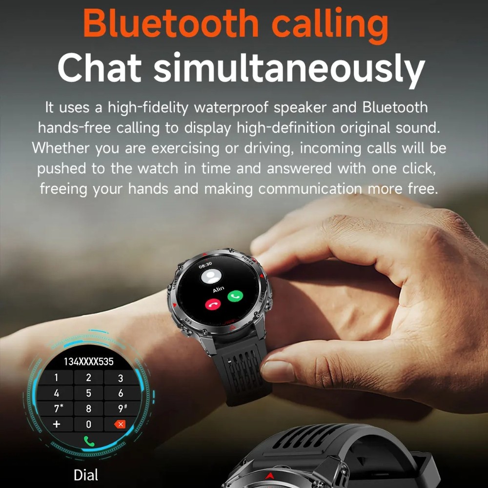 Military Smart Watches For Men Outdoor GPS LED Flashlight Rugged Fitness Tracker
