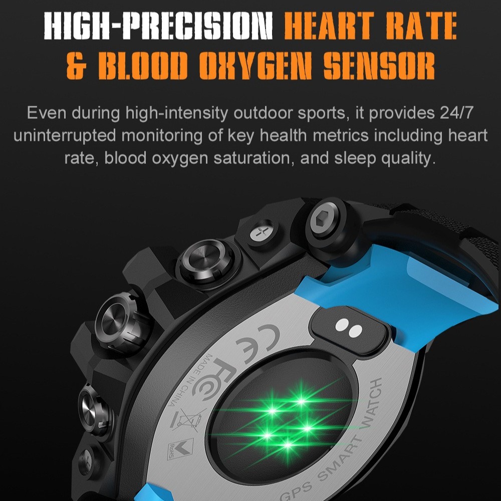 Military Smart Watches For Men GPS Tactical LED Flashlight Sport Fitness Tracker