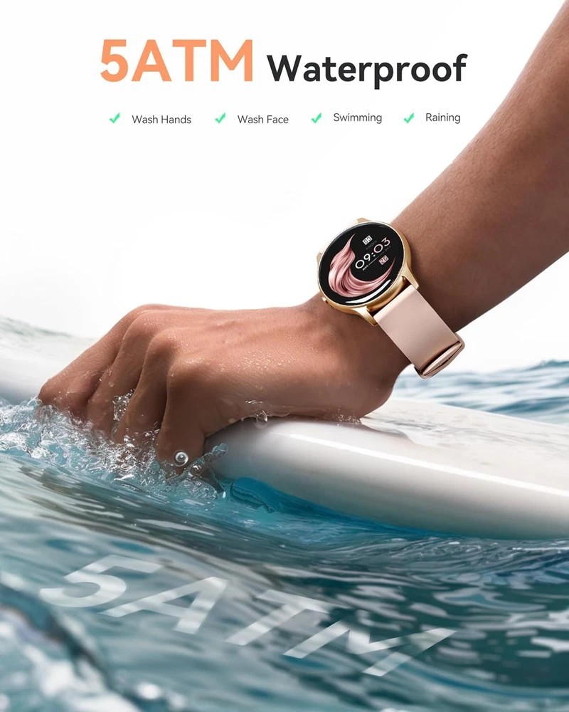 AGPTEK Smart Watch for Women, 5ATM Waterproof Smartwatch for Android and iOS Pho