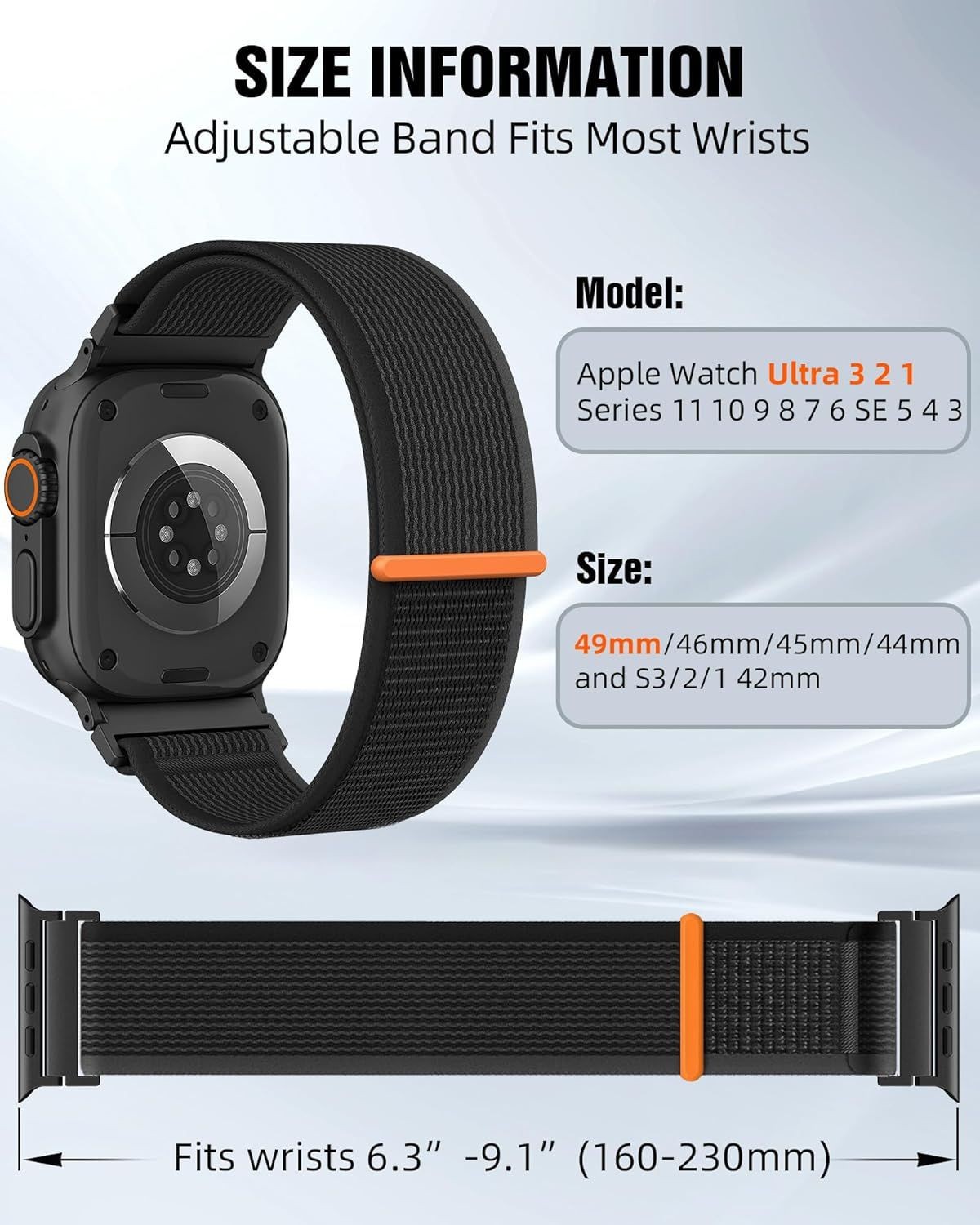 Rugged Adjustable Nylon Sport Band for Apple Watch Ultra 49mm, Compatible Strap