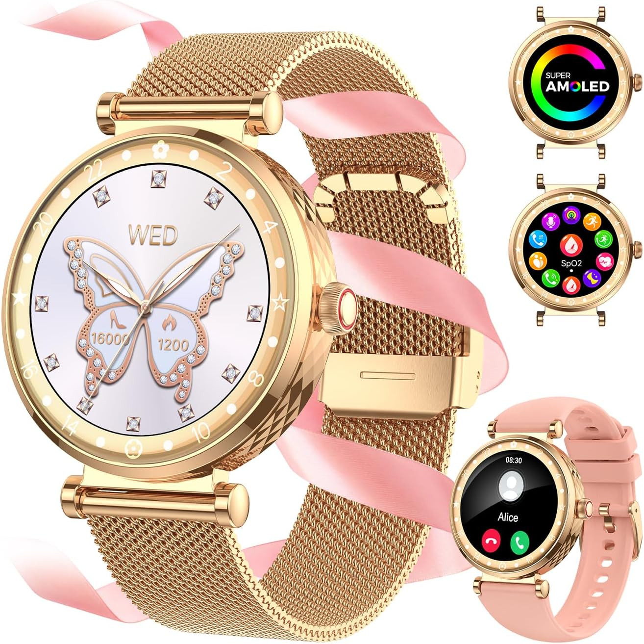 Smart Watch for Women, HD AMOLED Display Fitness Tracker Bluetooth Make/Answe…