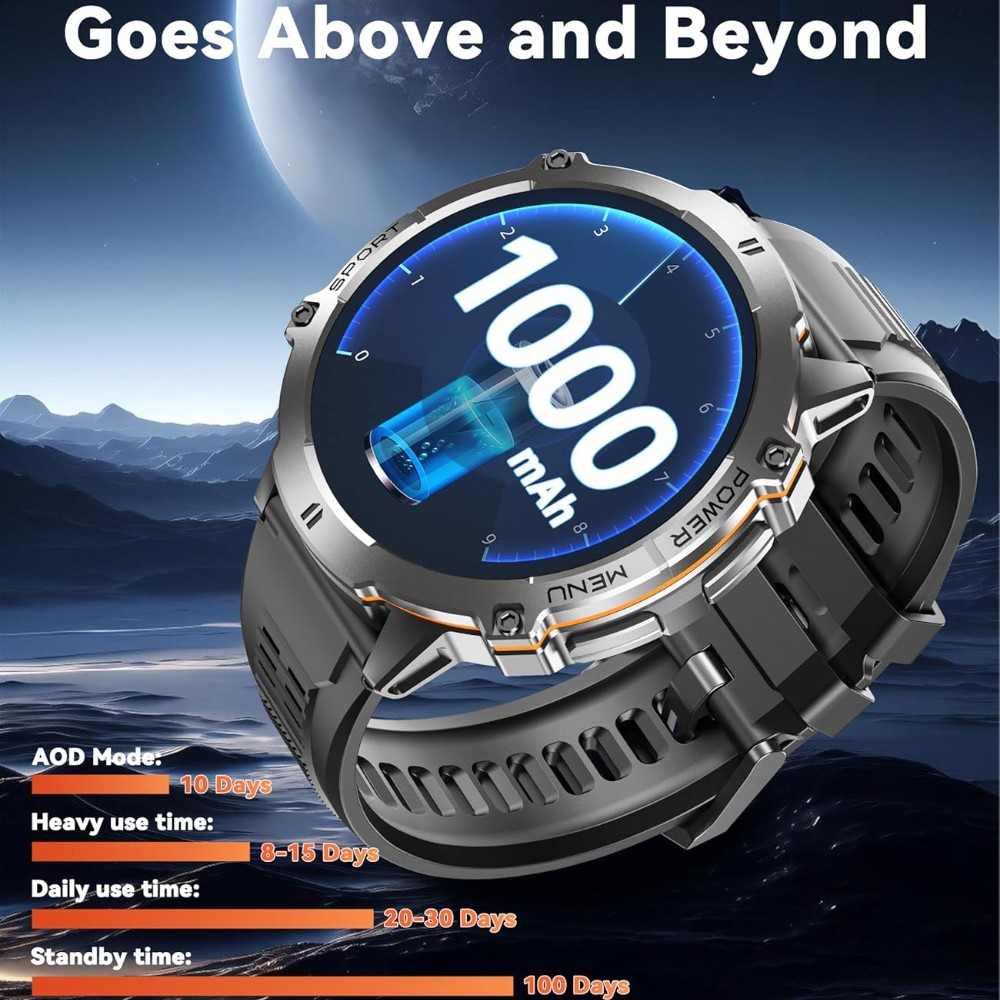 1.73″ Military Smart Watch For Men (Answer/Make Call) Outdoor Smartwatch 1000mAh