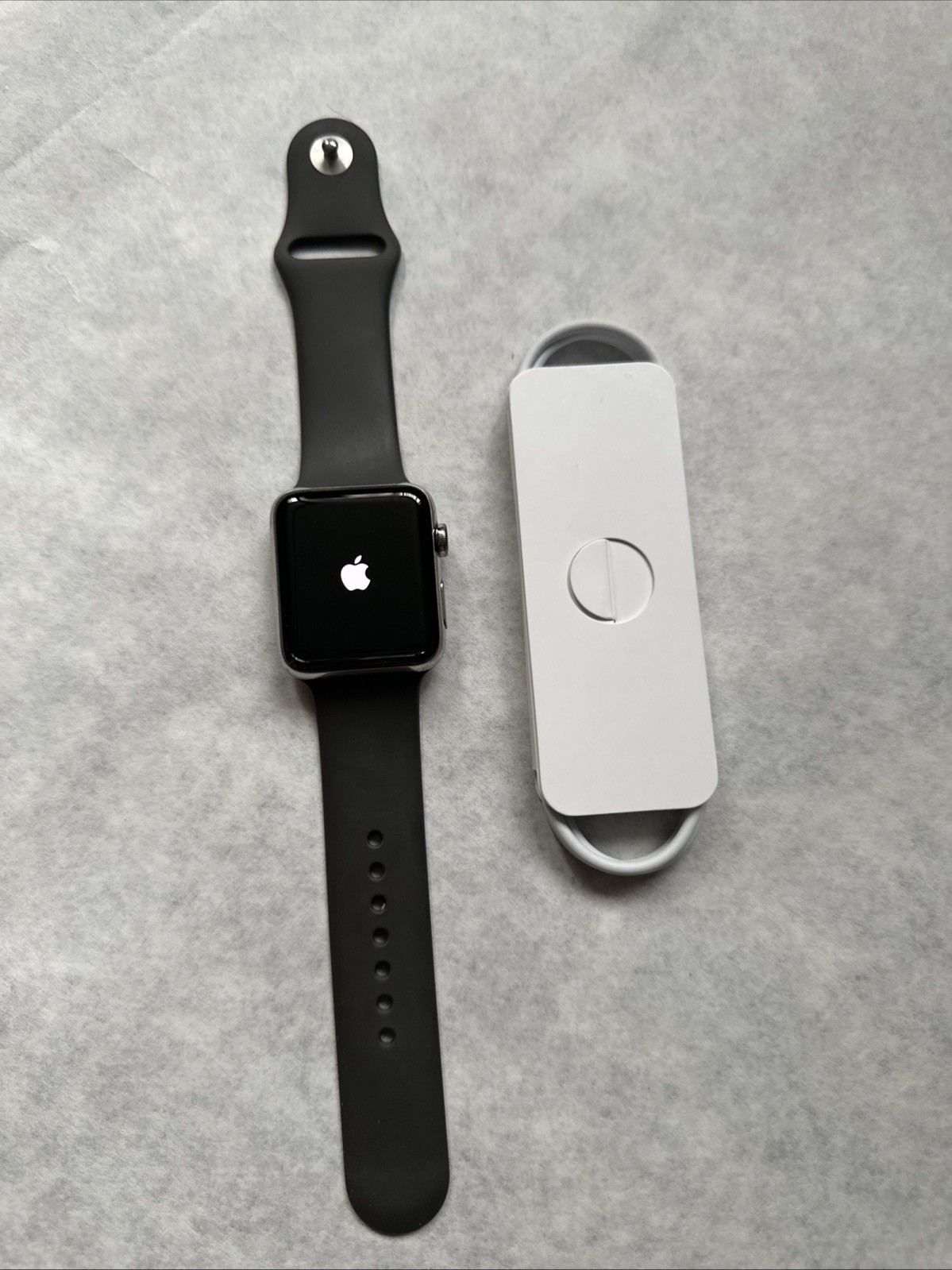 Apple Watch Series 3 42mm Stainless Steel Silver, Black Sport Band Good Working