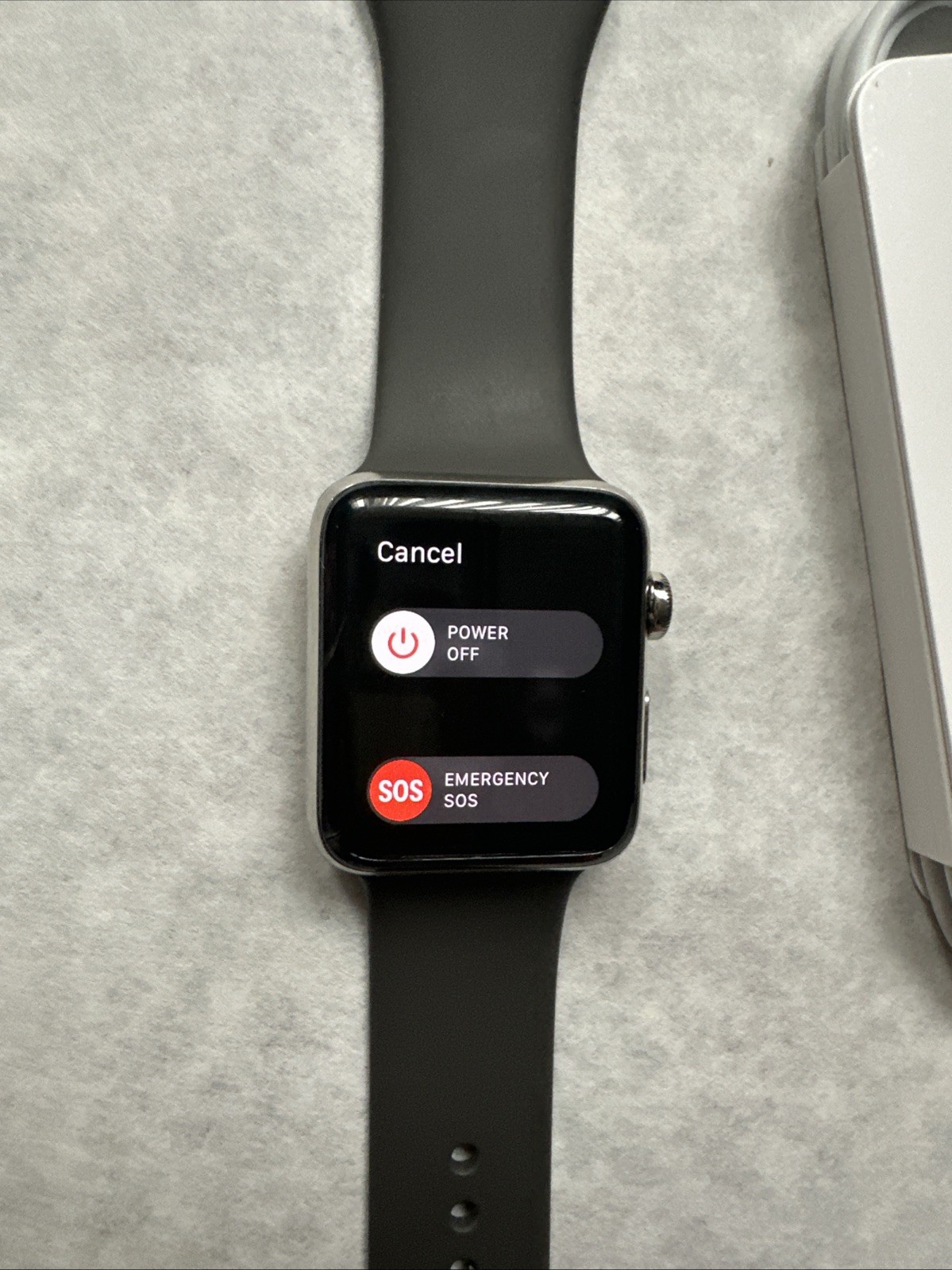 Apple Watch Series 3 42mm Stainless Steel Silver, Black Sport Band Good Working