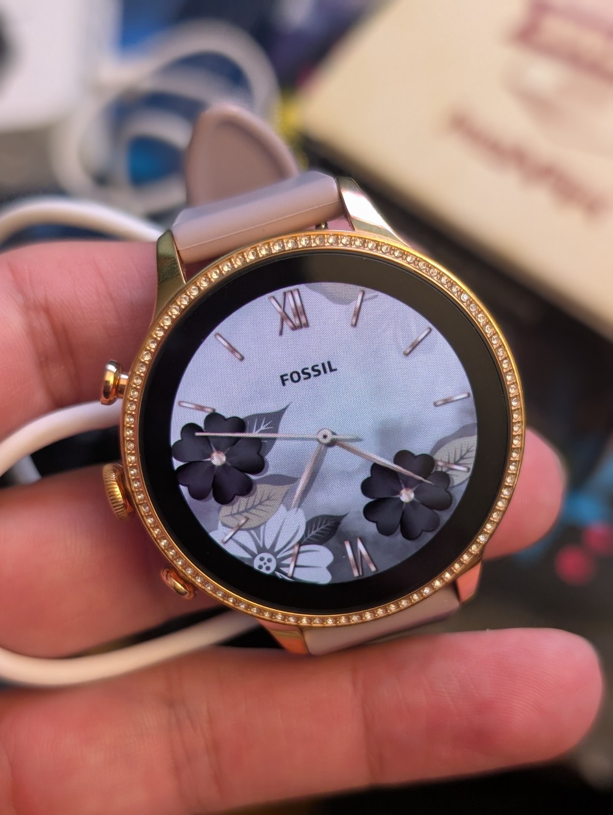 Fossil Women’s Gen 6 42mm Smartwatch Rose Gold Face, Purple Band (FTW6080V)