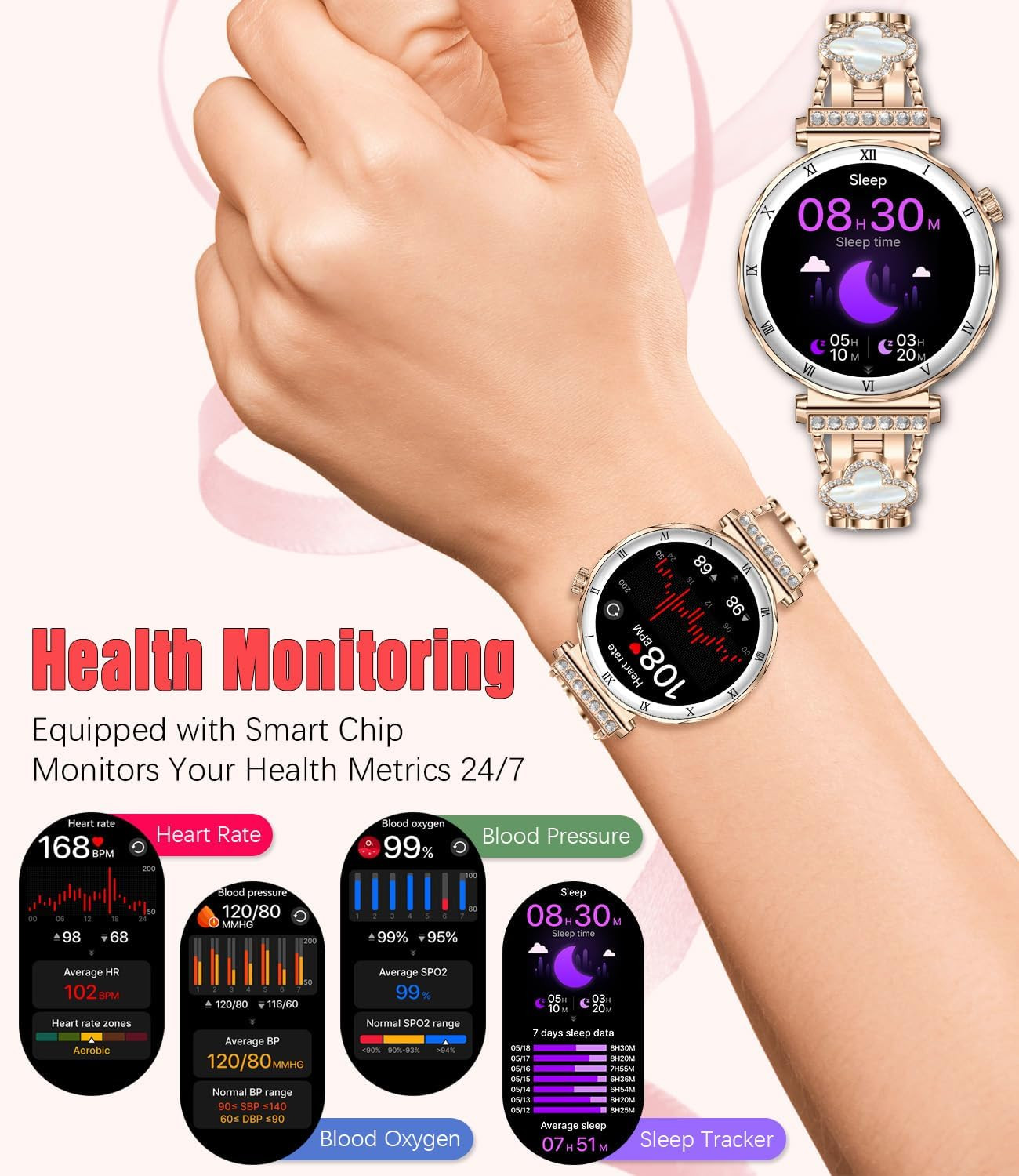 Smart Watch for Women, 1.19″ AMOLED HD Screen Women’S Smartwatch, Fitness Tracke