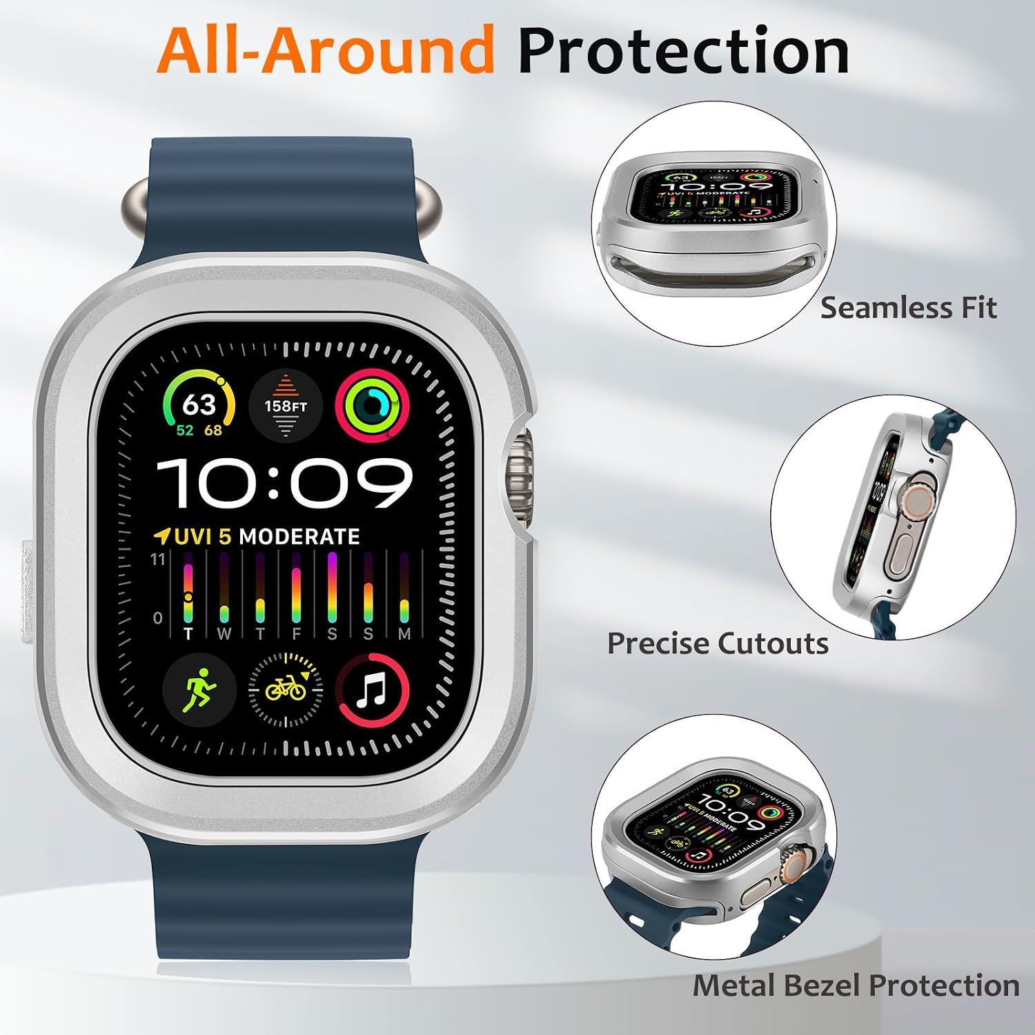 Metal Rugged 2 in 1 Case for Apple Watch Ultra 49mm, Shockproof Aluminum Bumper