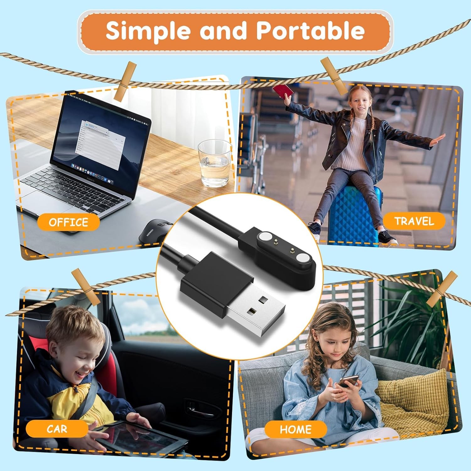 2 Pack Bark Watch Charger Magnetic USB Charging Cable Durable Portable (Black+Wh