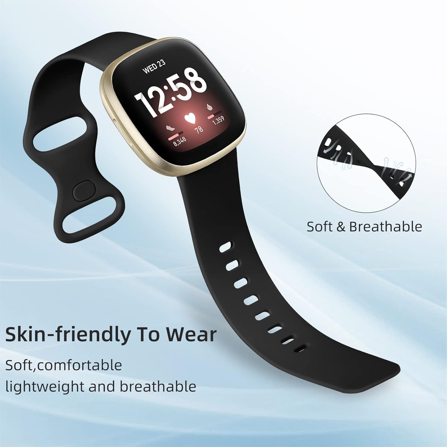 Soft Replacement Bands for Fitbit Versa 4, Versa 3 & Sense 2 – Black Sport Strap