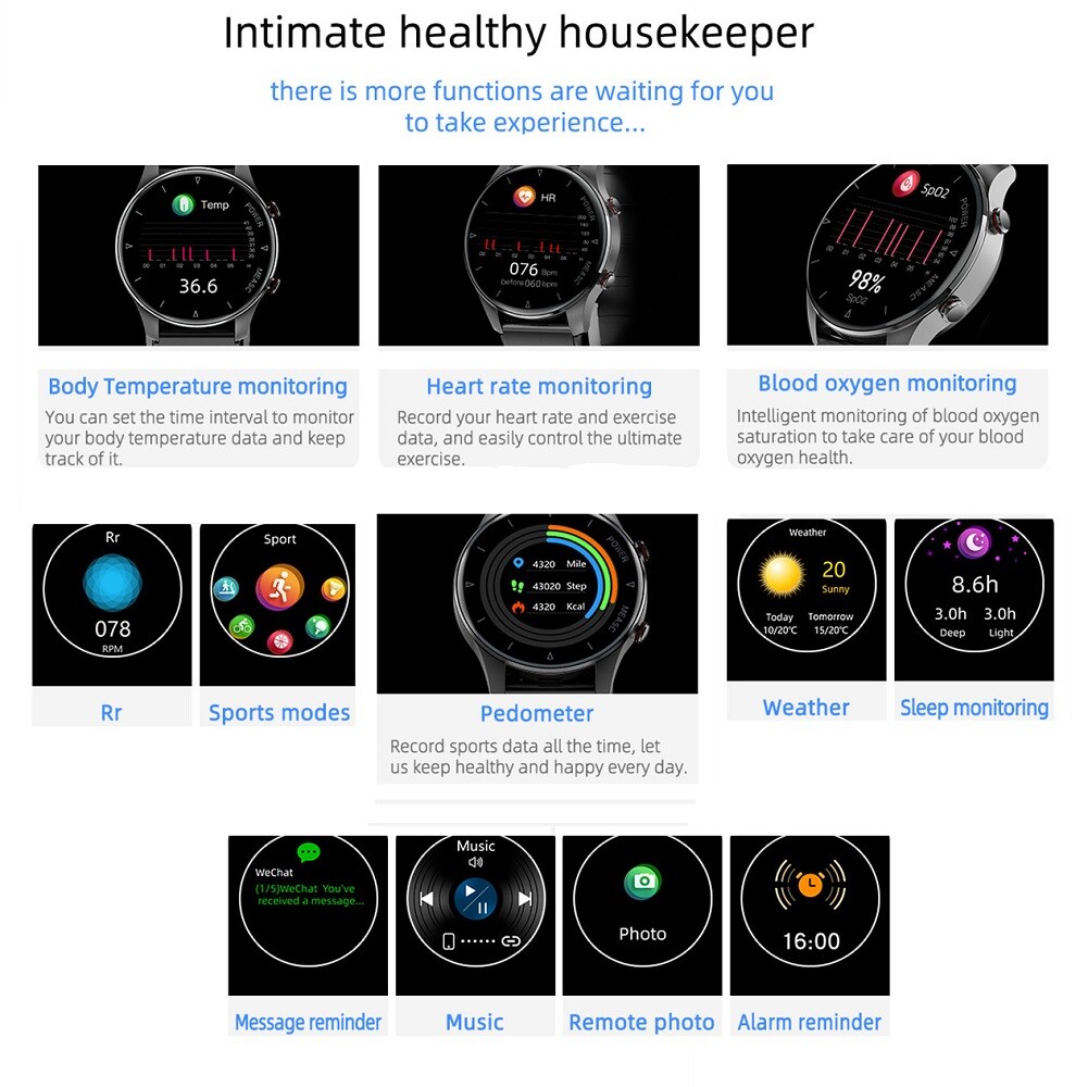 Air Pump Airbag True Accurate Blood Oxygen Pressure Smart Watch Temperature New