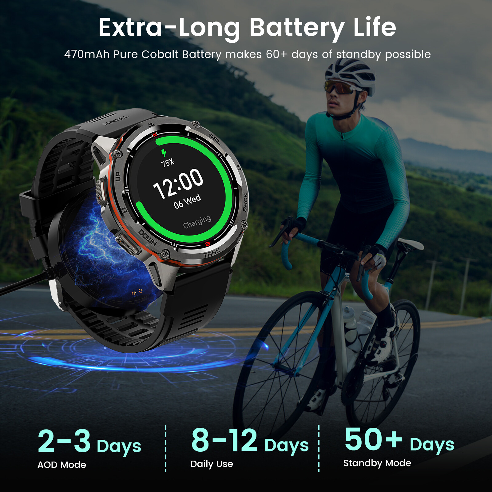 KOSPET TANK T3 Ultra GPS Men Smart Watch 60 Days Long Battery for Android IOS