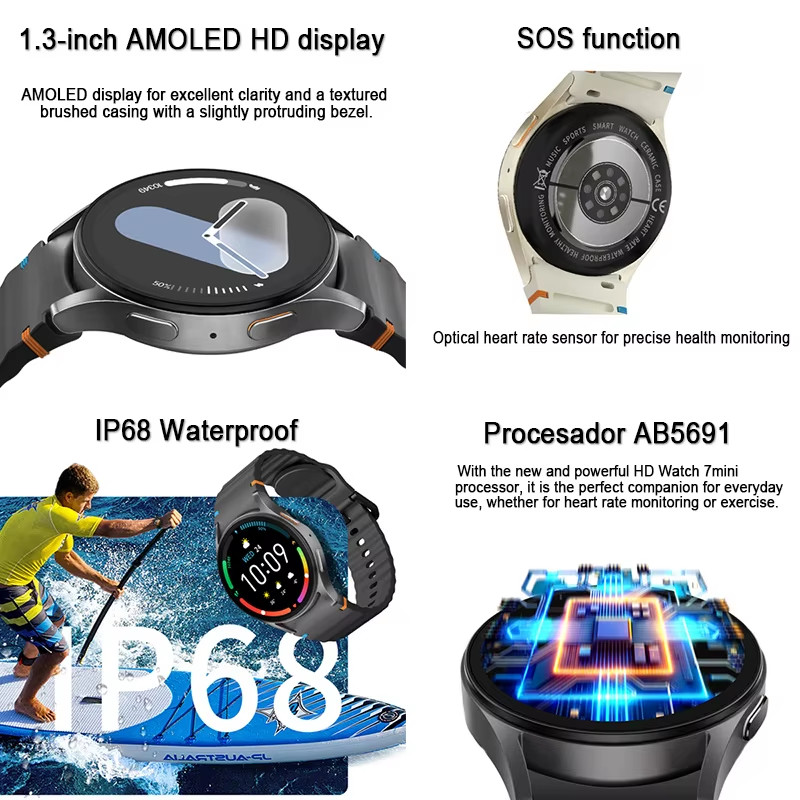 2026 New Smart Watch 7 Mini Women GPS Motion Track NFC AMOLED Display Compass He