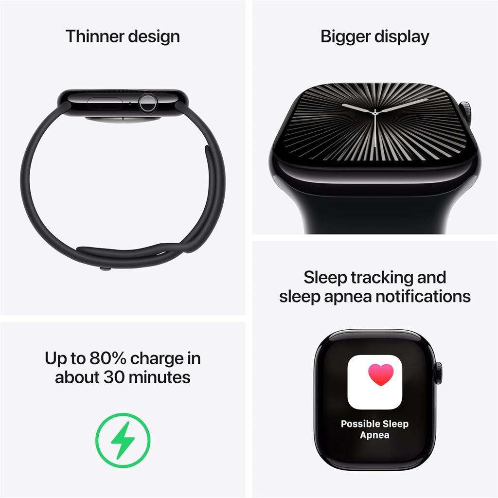 Apple Watch Series 10 42mm Jet Black Aluminum, Ink Loop, GPS+Cellular – New