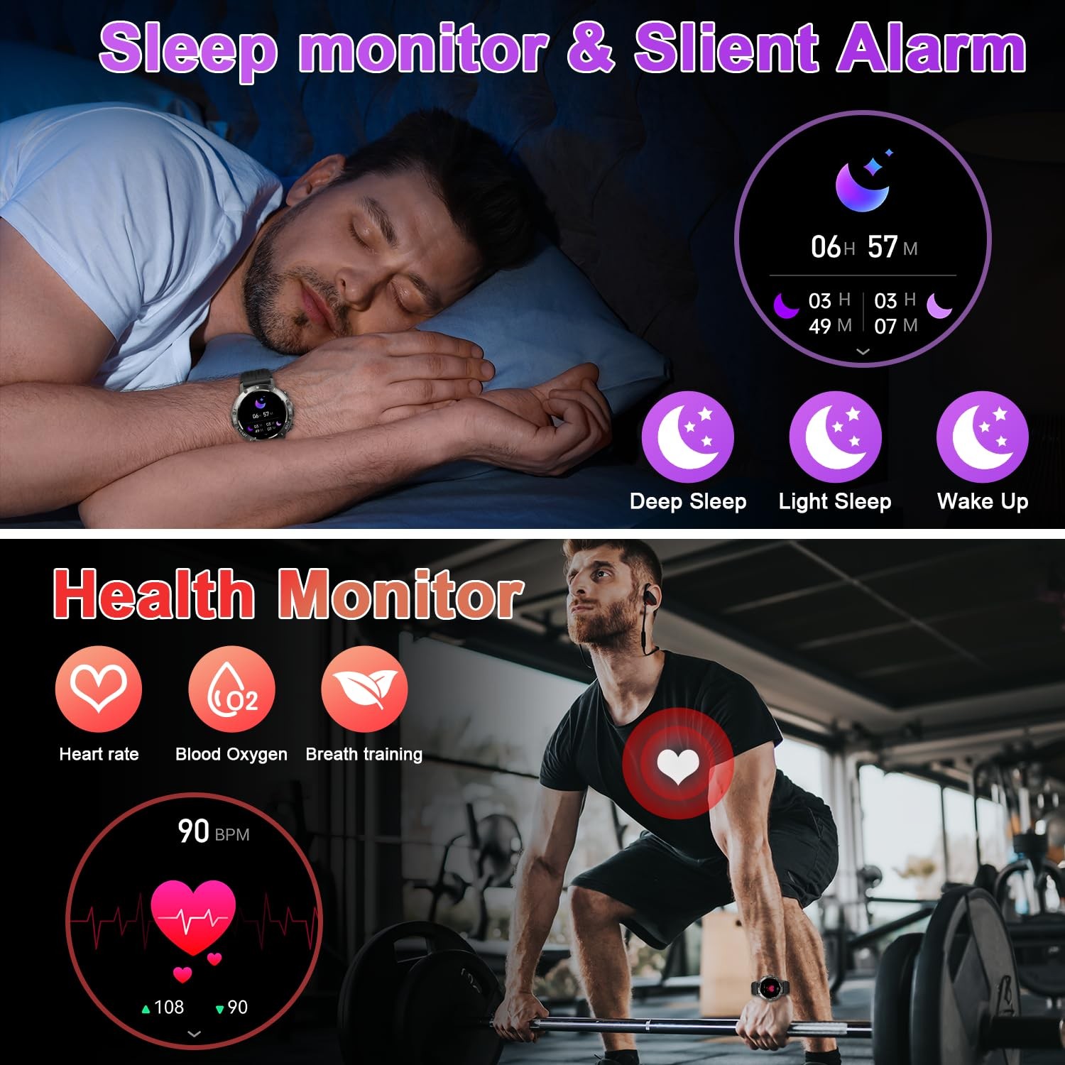 Smart Watch for Men Fitness Tracker: Bluetooth Waterproof 1.39 inches, Black