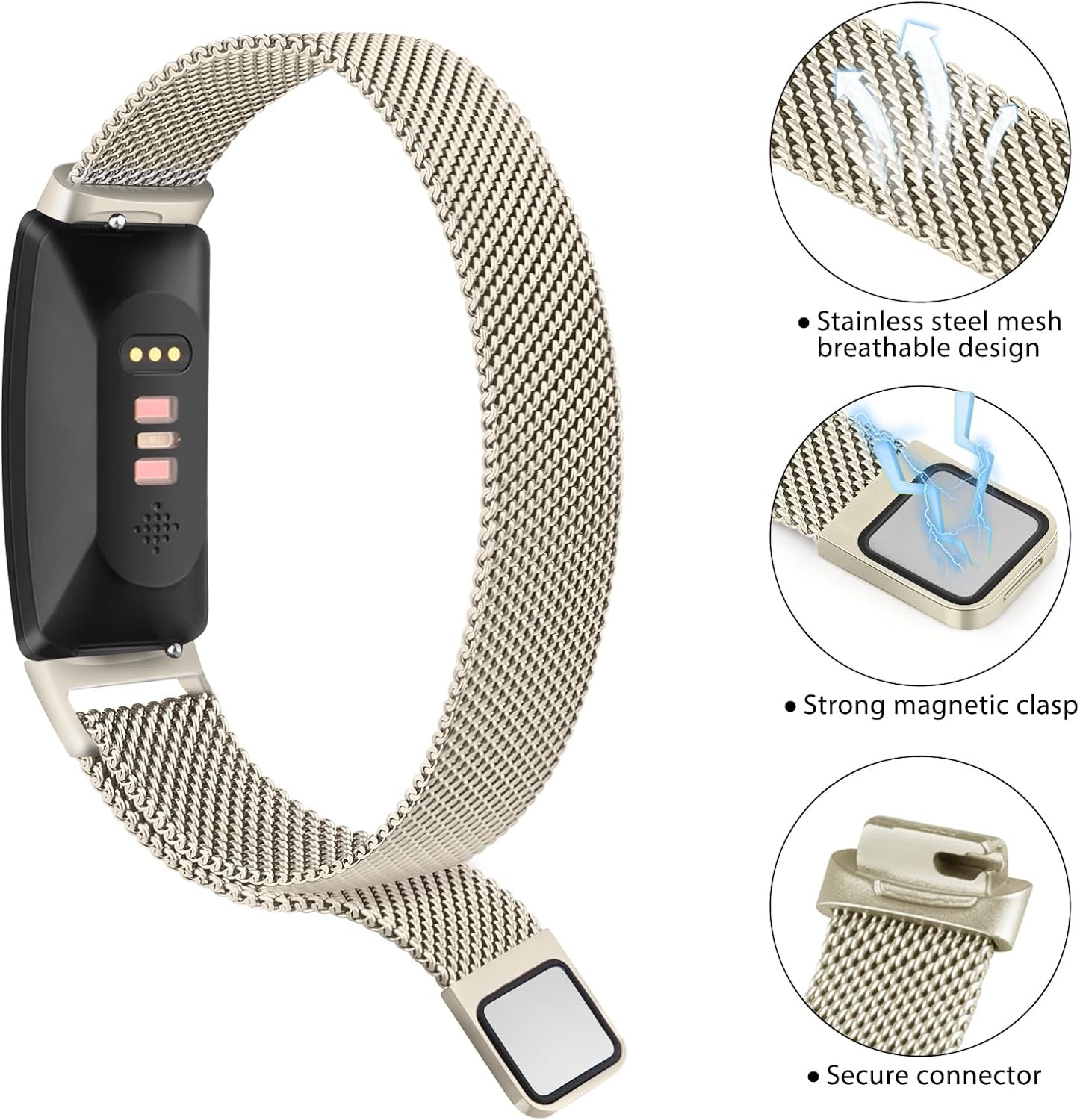 Stainless Steel Strap Compatible with Fitbit Inspire 2 22mm Adjustable