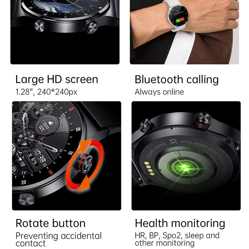 GPS ECG+PPG Bluetooth Call Smart Watch Men 2025 Sports Bracelet NFC Waterproof C