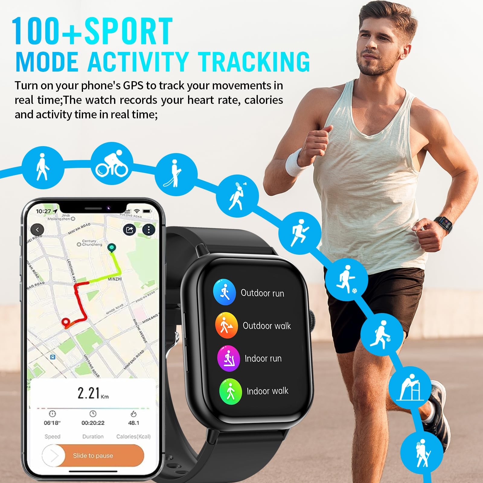 Smart Watches for Men Women (Answer/Make ), 2.01″ HD Screen Fitness Tracker W…