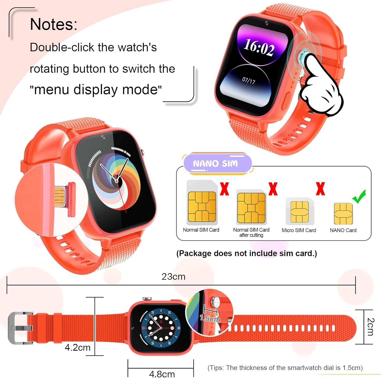 NWB OKYUK 4G Smartwatch, Kids Watch w/SIM Card, Games, SOS Emergency Call Button