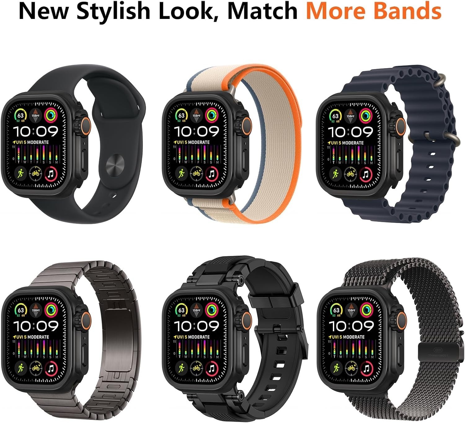 3 in 1 Metal Case for Apple Watch Series 9/8/7 45mm Rugged Bumper Protector