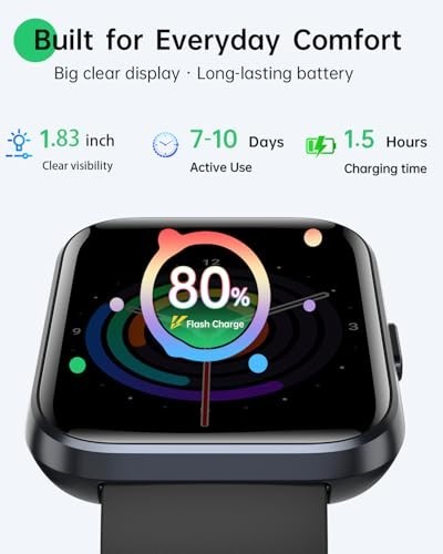 1.83″ HD Smart Watch for Android/iPhone, Fitness Tracker, Heart Rate Monitor, 12